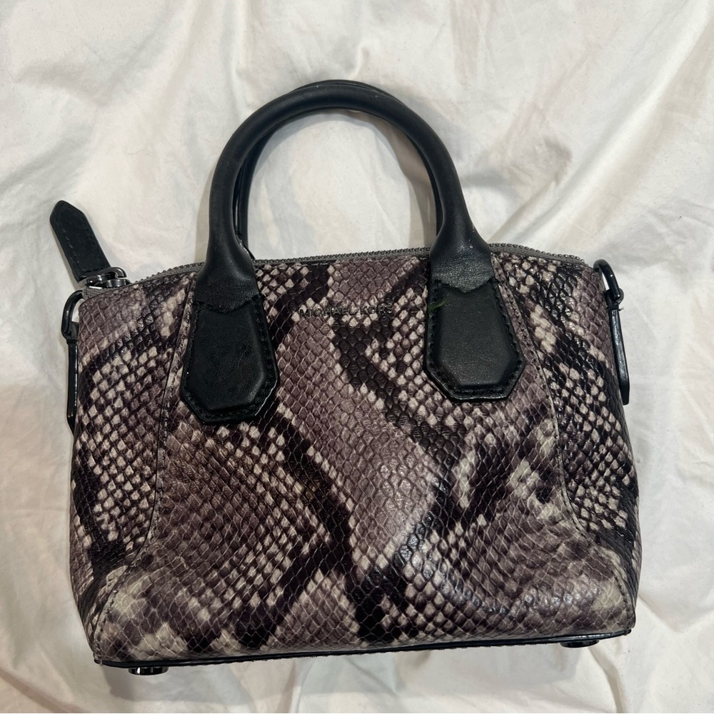 Michael Kors Steel Gray Python Embossed Leather Campbell X-Small Satchel
